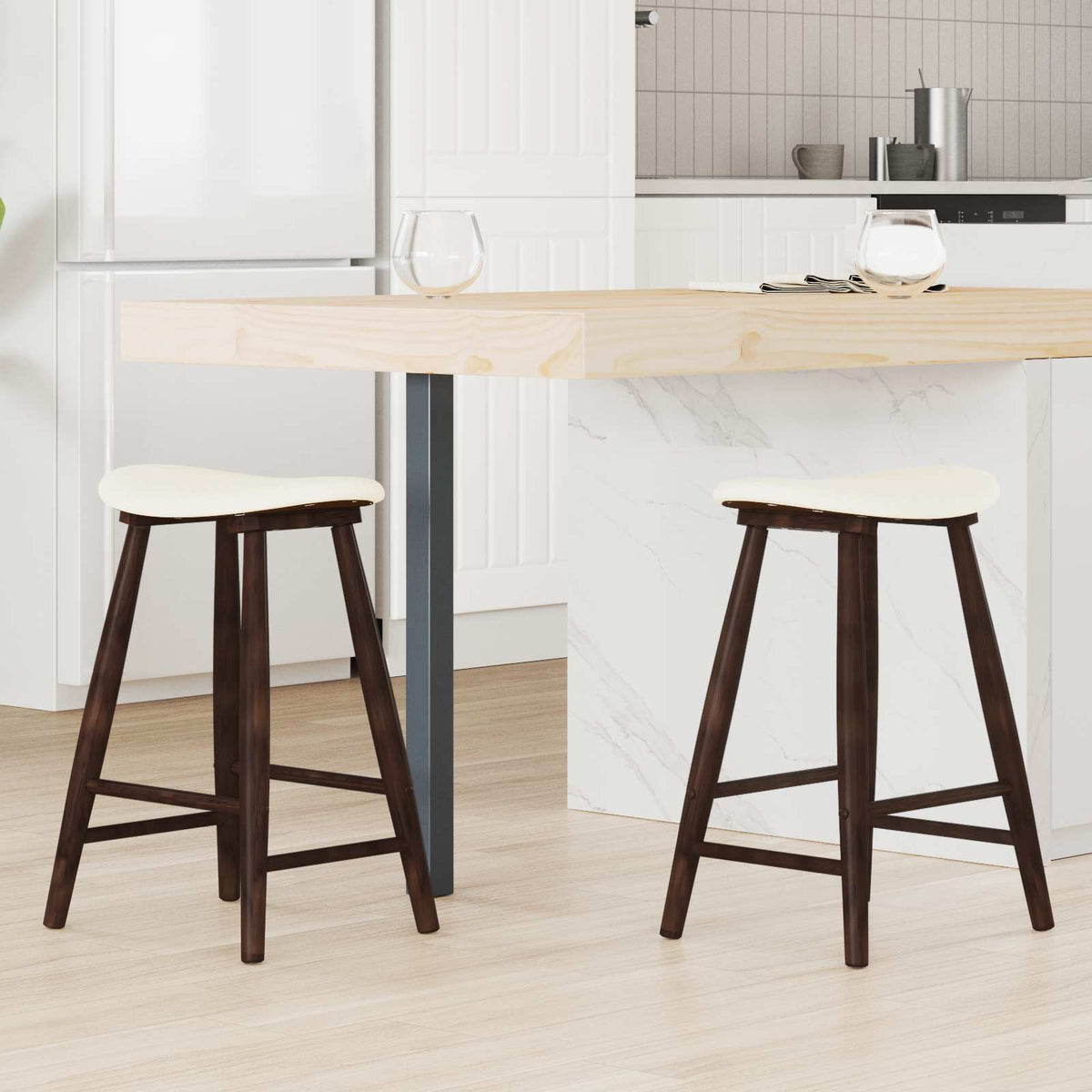 Vidaxl eettafelstoelen 2 st massief rubberhout licht bruin
