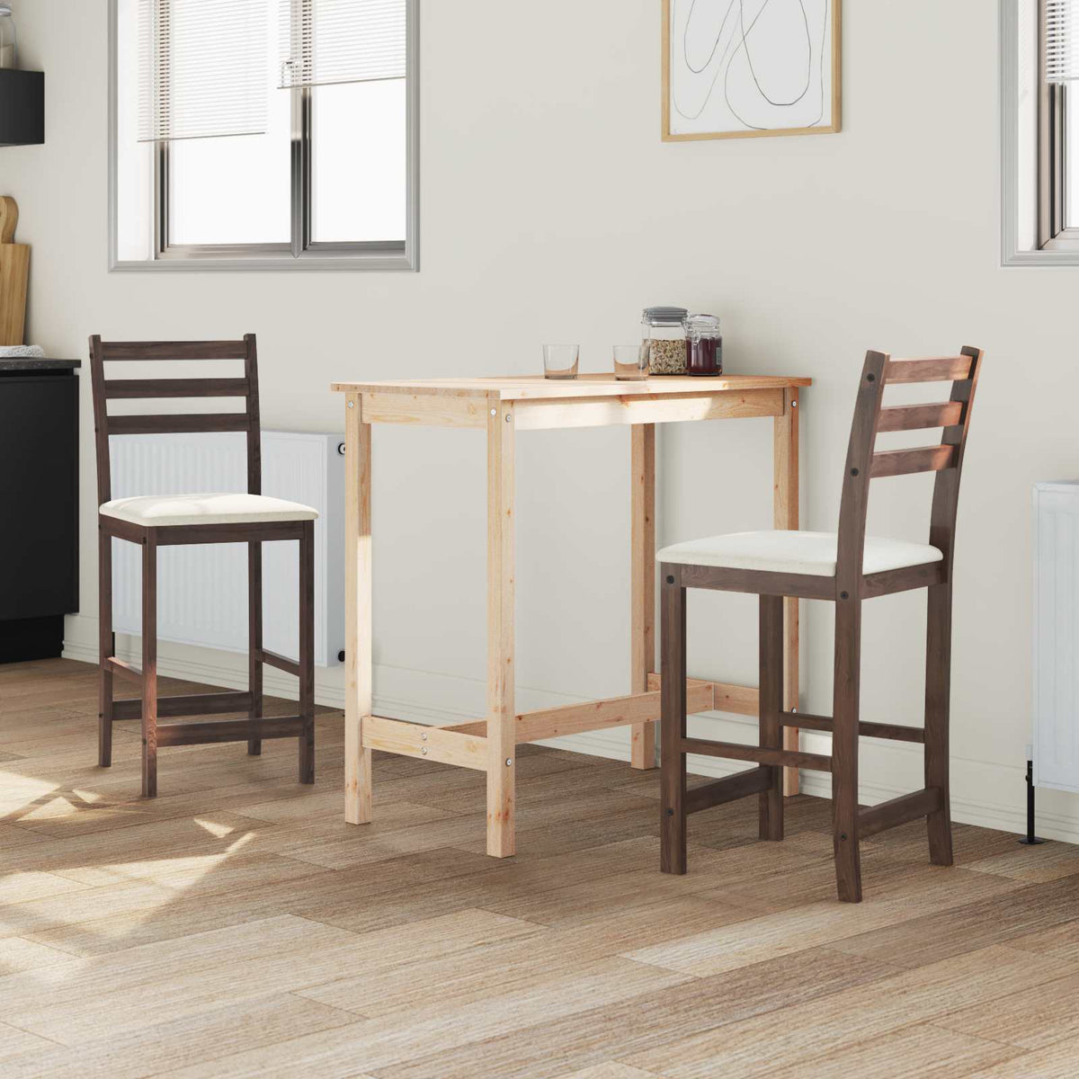 Vidaxl eettafelstoelen 2 st massief rubberhout licht bruin