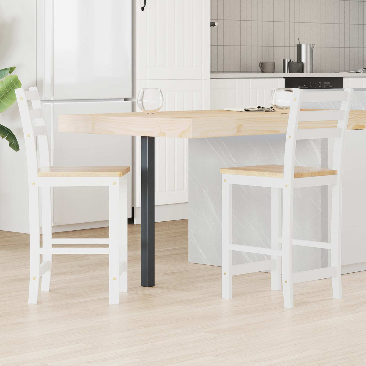 Vidaxl eettafelstoelen 2 st massief rubberhout wit 40 x 47,5 x 99,5 cm