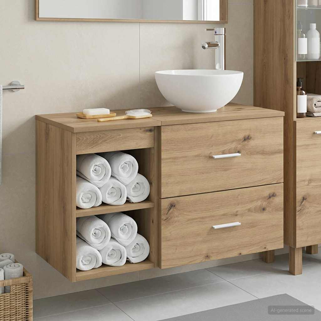 Vidaxl badkamermeubelset 2 st artisanaal eiken bewerkt hout