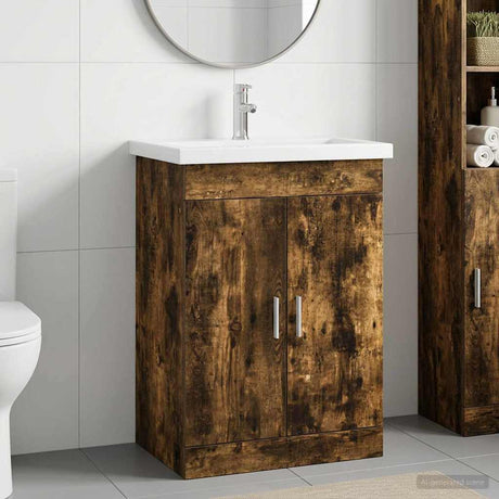 Vidaxl badkamermeubelset gerookt eiken 61 x 40 x 84,5 cm bewerkt hout