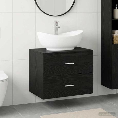 Vidaxl badkamermeubelset zwart eiken bewerkt hout
