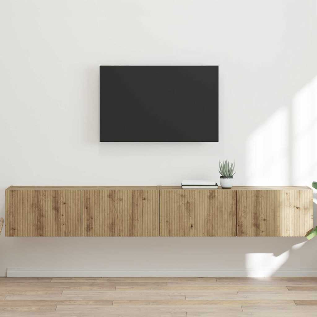 Vidaxl tv wandkast 2 st ambachtelijk eiken bewerkt hout