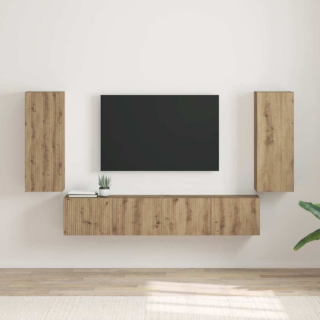 Vidaxl tv wandkast 2 st ambachtelijk eiken bewerkt hout