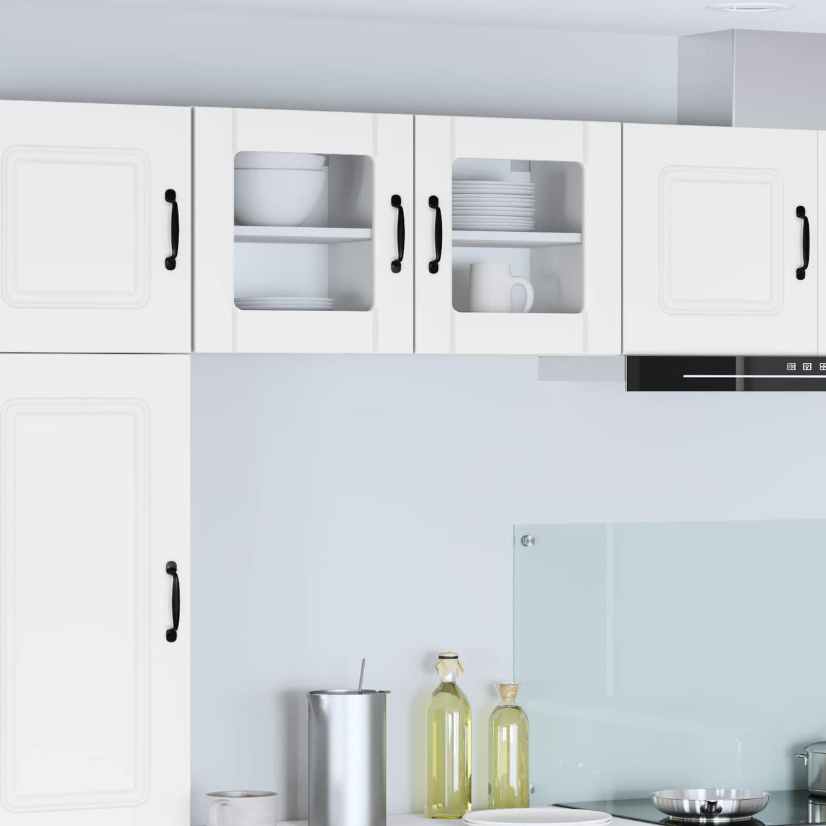 Vidaxl wandglas cabinet lucca 2 st wit bewerkt hout