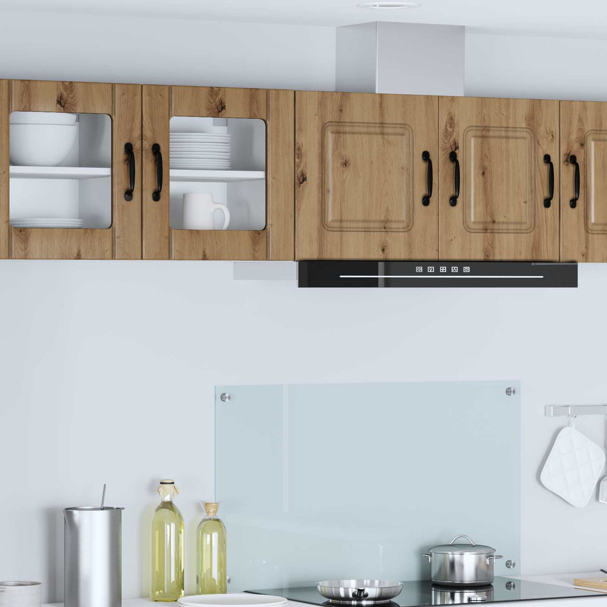Vidaxl wandglas cabinet lucca 2 st artisanaal eiken bewerkt hout