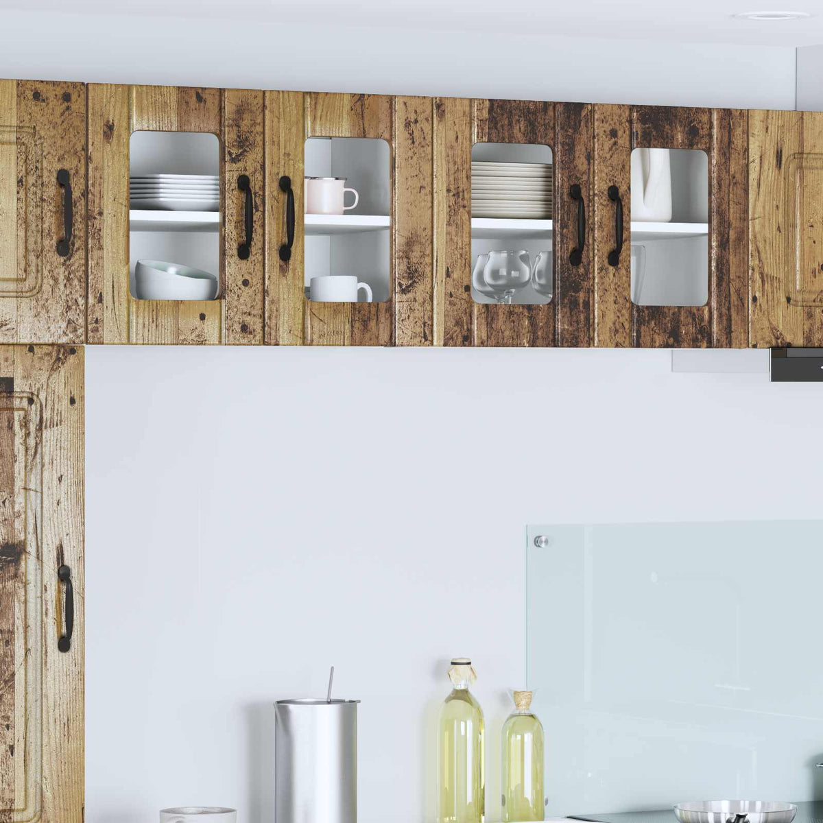 Vidaxl wandglas cabinet lucca 2 st oud hout bewerkt hout