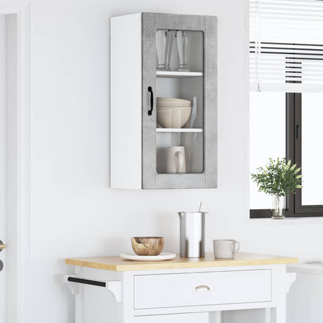 Vidaxl wandglas cabinet lucca betongrijs 40 x 31 x 80 cm bewerkt hout