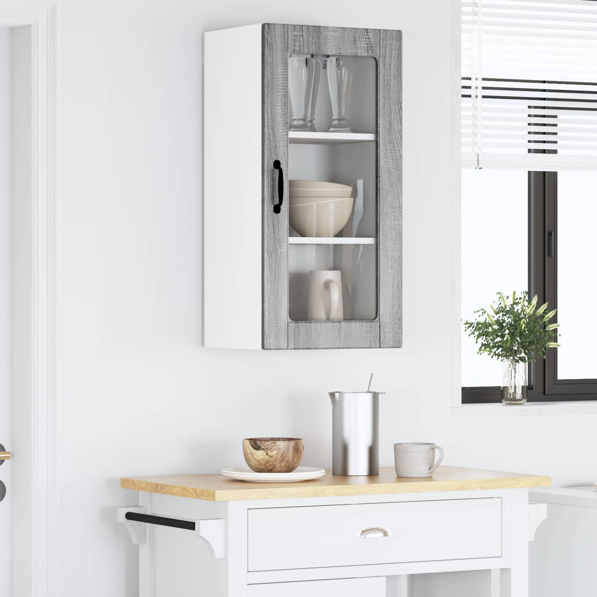 Vidaxl wandglas cabinet lucca grijs sonoma 40 x 31 x 80 cm