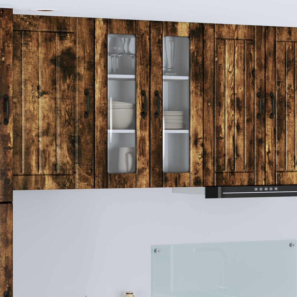 Vidaxl wandglas cabinet lucca gerookt eiken 60 x 31 x 80 cm