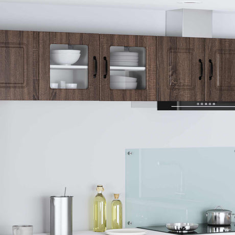 Vidaxl wandglas cabinet porto 2 st bruin eiken bewerkt hout