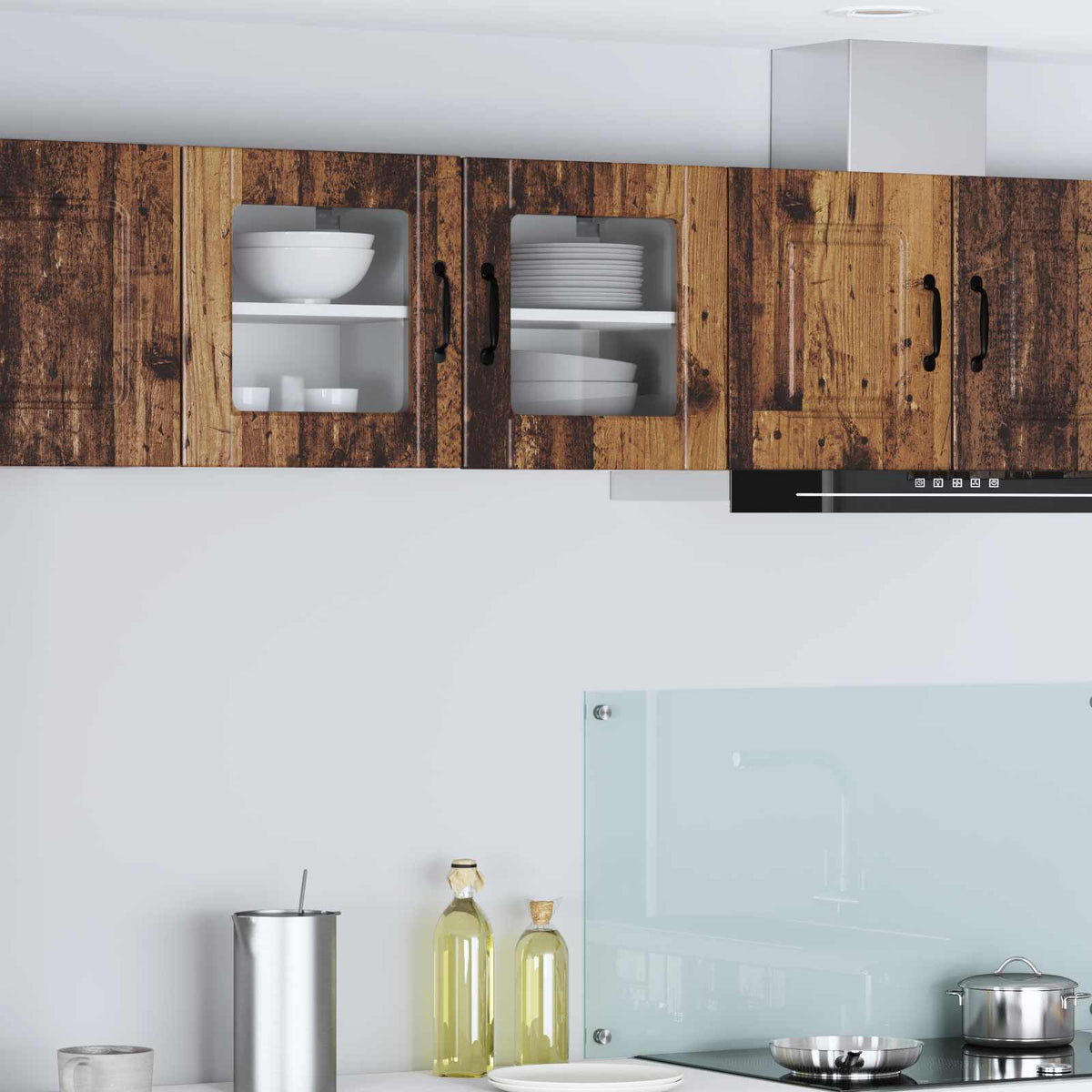 Vidaxl wandglas cabinet porto 2 st oudhout bewerkt hout
