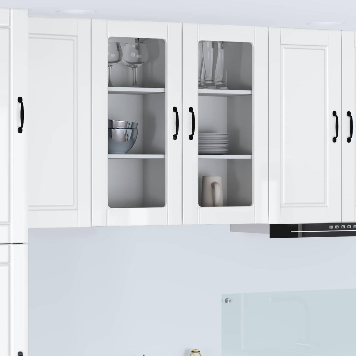 Vidaxl wandglas cabinet porto 2 st hoogglans wit bewerkt hout