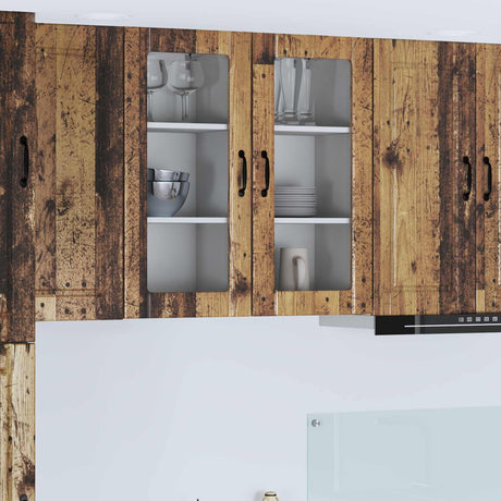 Vidaxl wandglas cabinet porto 2 st oudhout bewerkt hout