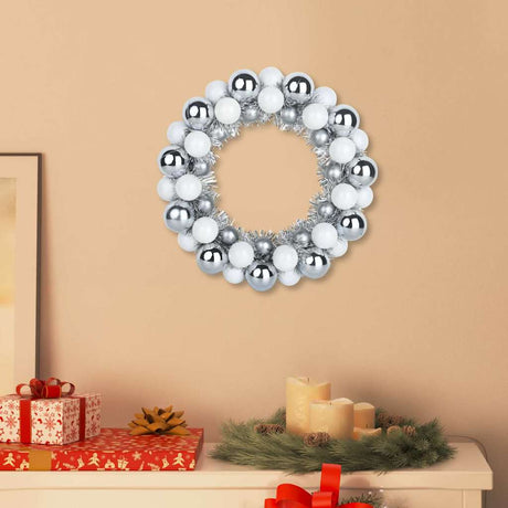 Vidaxl kerstbal kransen 2 st wit en zilver 33 x 33 x 7 cm polystyreen