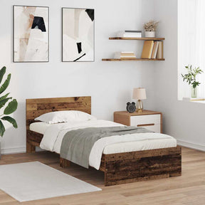 Vidaxl bedframe met hoofdeinde oud hout 90 x 200 cm bewerkt hout