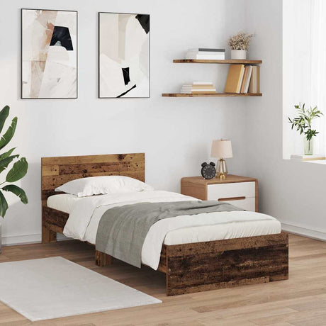 Vidaxl bedframe met hoofdeinde oud hout 90 x 190 cm bewerkt hout