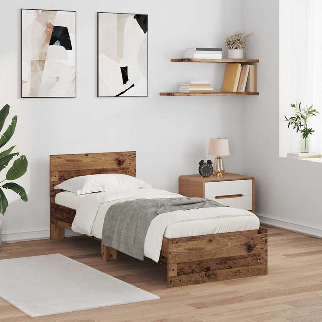Vidaxl bedframe met hoofdeinde oud hout 75 x 190 cm bewerkt hout