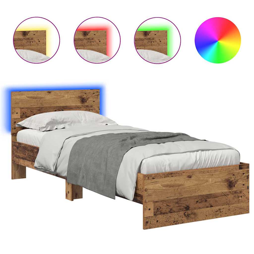 Vidaxl bedframe met hoofdeinde oud hout 75 x 190 cm bewerkt hout