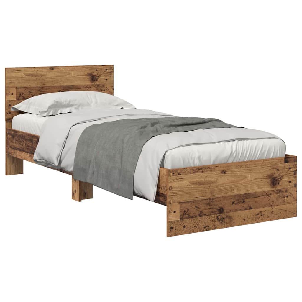 Vidaxl bedframe met hoofdeinde oud hout 75 x 190 cm bewerkt hout