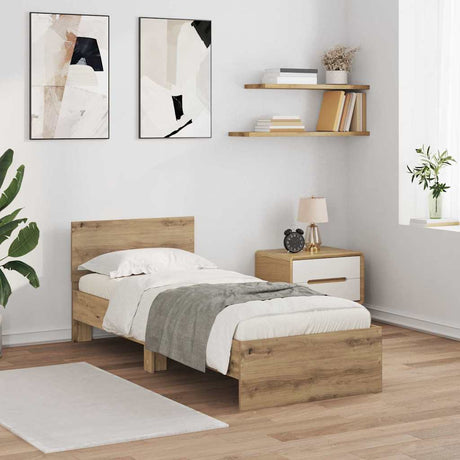 Vidaxl bedframe met hoofdeinde artisan eiken 75 x 190 cm bewerkt hout
