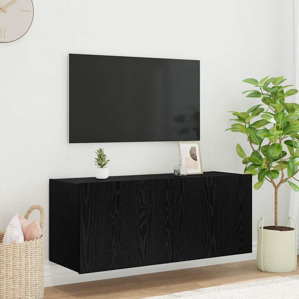 Vidaxl tv wandkast zwart eiken bewerkt hout