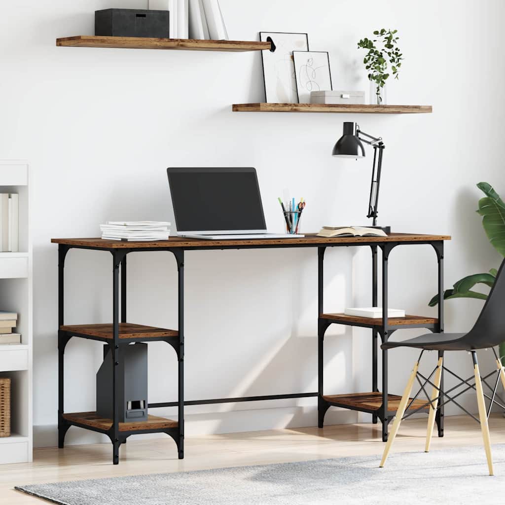 Vidaxl bureau met plank oud hout 140 x 50 x 75 cm bewerkt hout