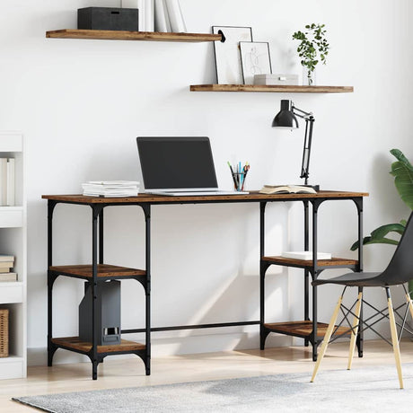 Vidaxl bureau met plank oud hout 140 x 50 x 75 cm bewerkt hout
