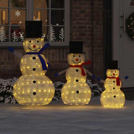 Vidaxl kerst sneeuwman familie 3 st 270 led's warmwit 55 x 122 cm stof
