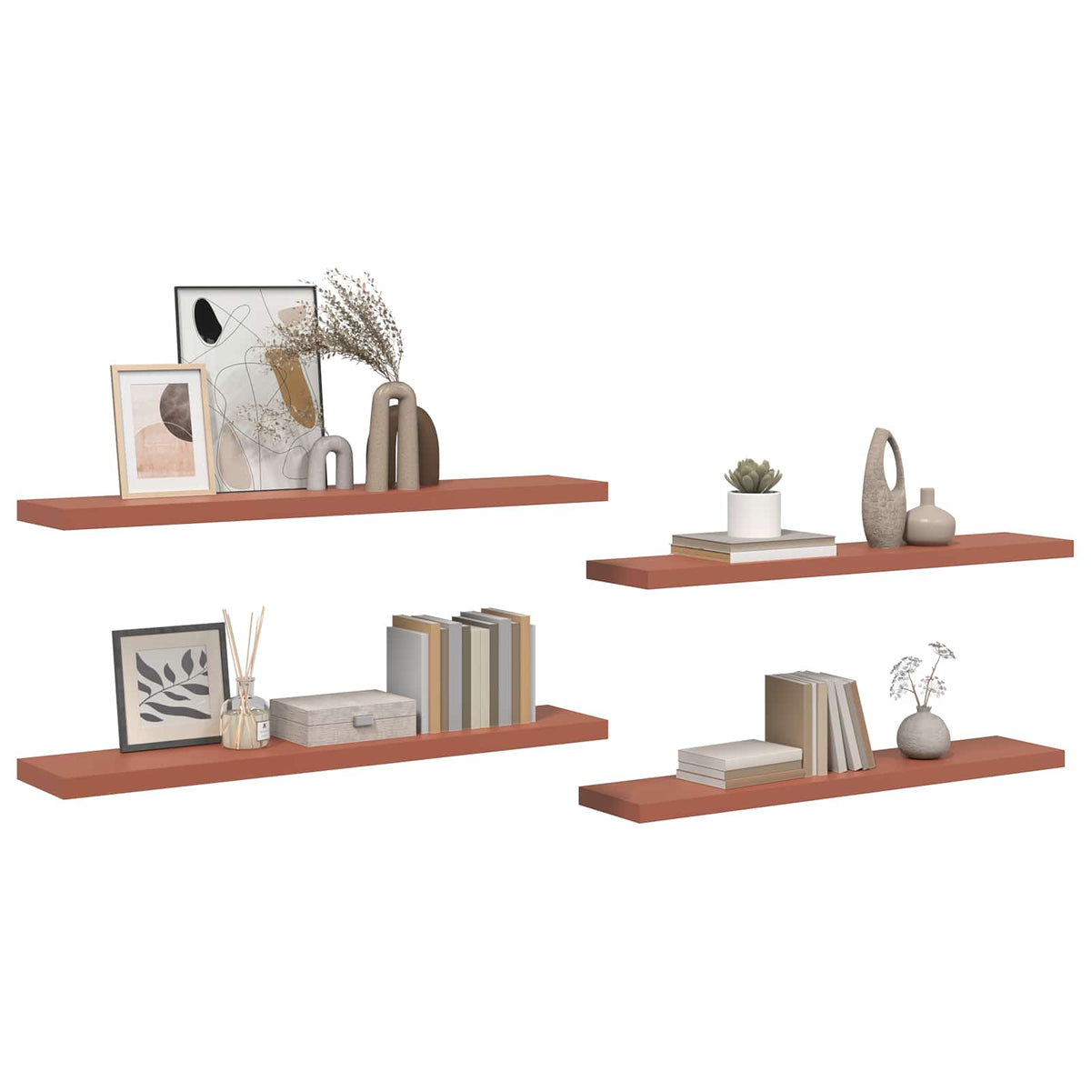 Vidaxl wandplank 4 st rood 120 x 23,5 x 3,8 cm bewerkt hout