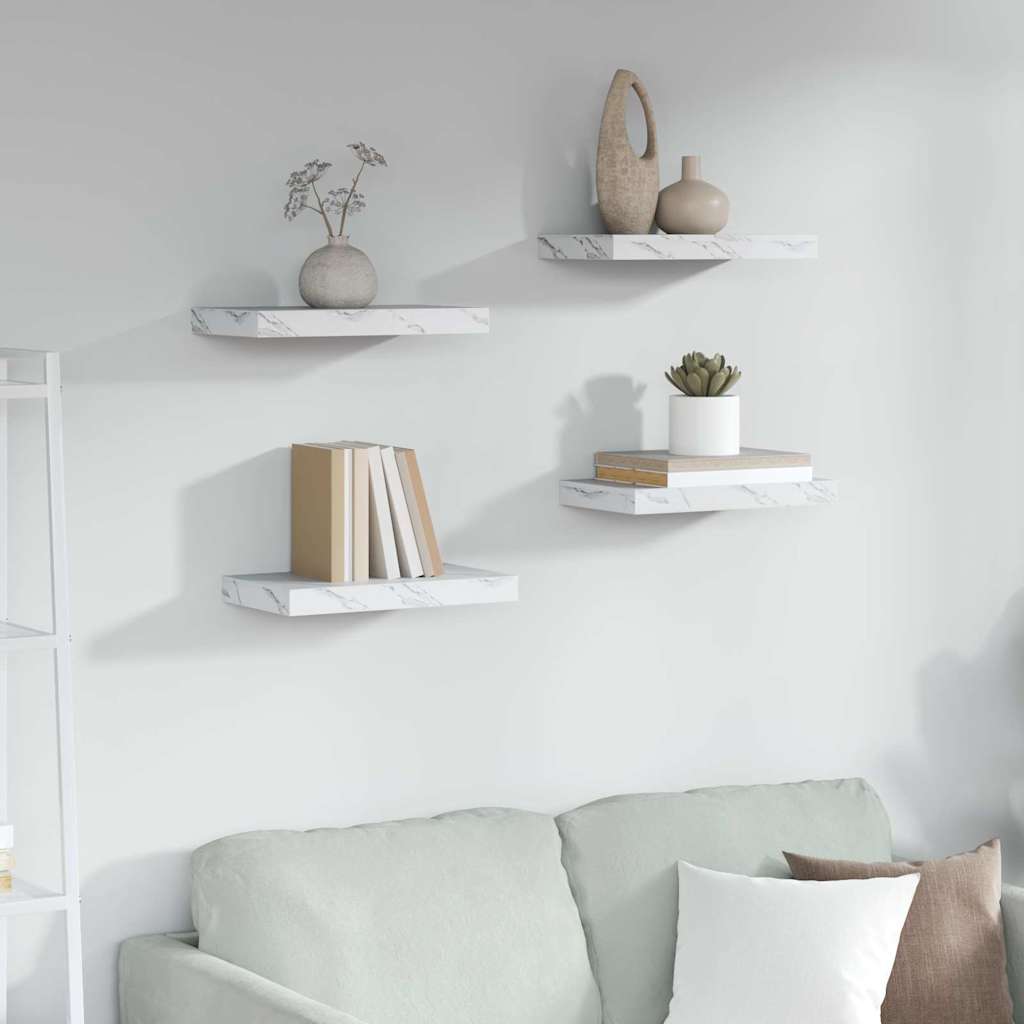 Vidaxl wandplank 4 st wit marmer 40 x 23,5 x 3,8 cm bewerkt hout