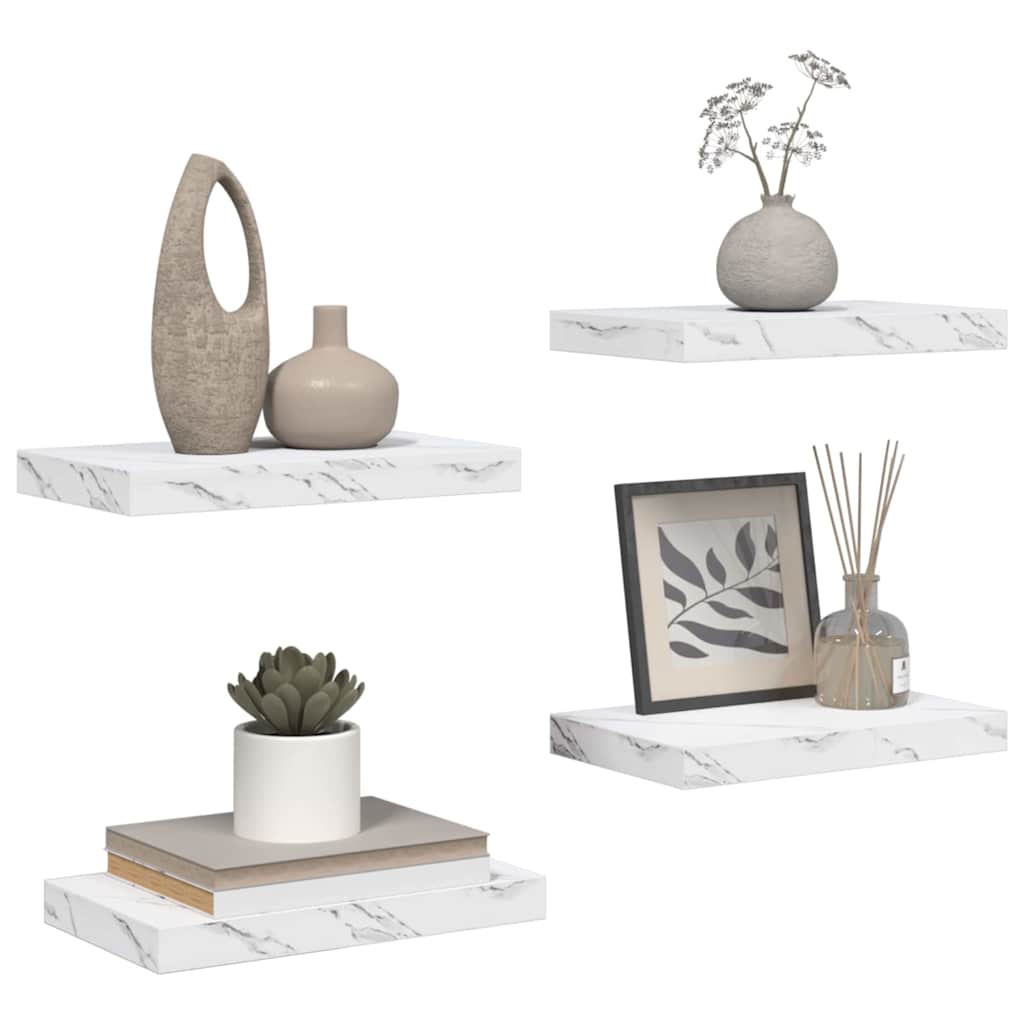 Vidaxl wandplank 4 st wit marmer 40 x 23,5 x 3,8 cm bewerkt hout