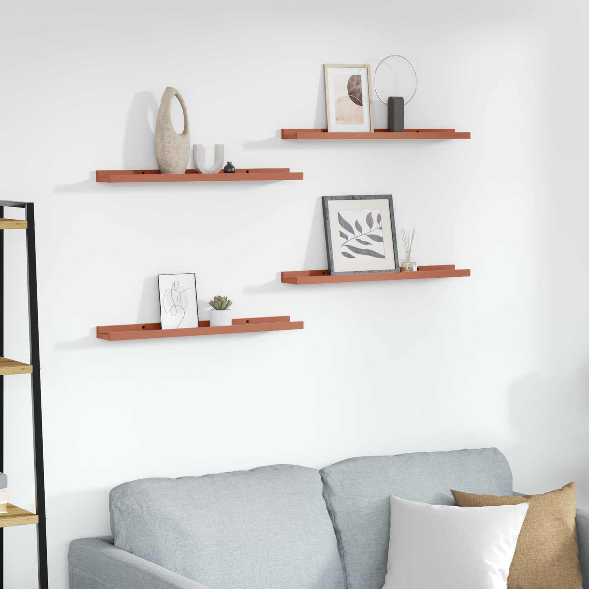 Vidaxl wandplank 4 st rood 60 x 9 x 3 cm bewerkt hout
