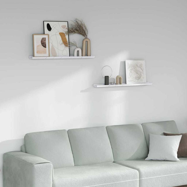 Vidaxl wandplank 2 st wit marmer 80 x 9 x 3 cm bewerkt hout
