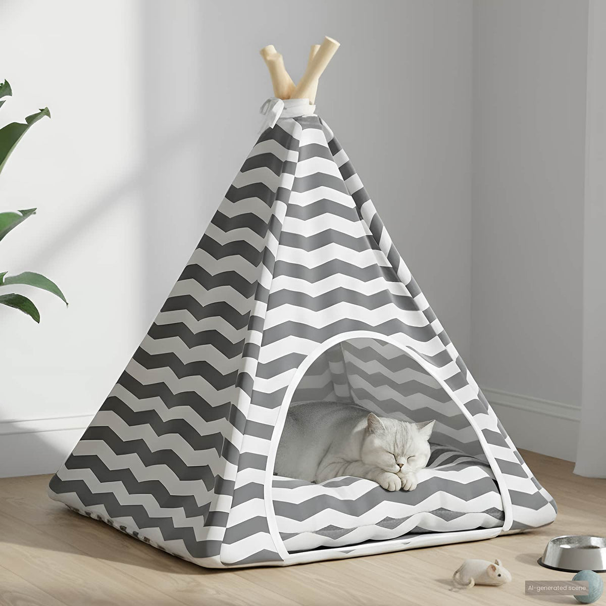 Vidaxl dieren teepee met kussen wit en grijs 50 x 50 x 60 cm polyester