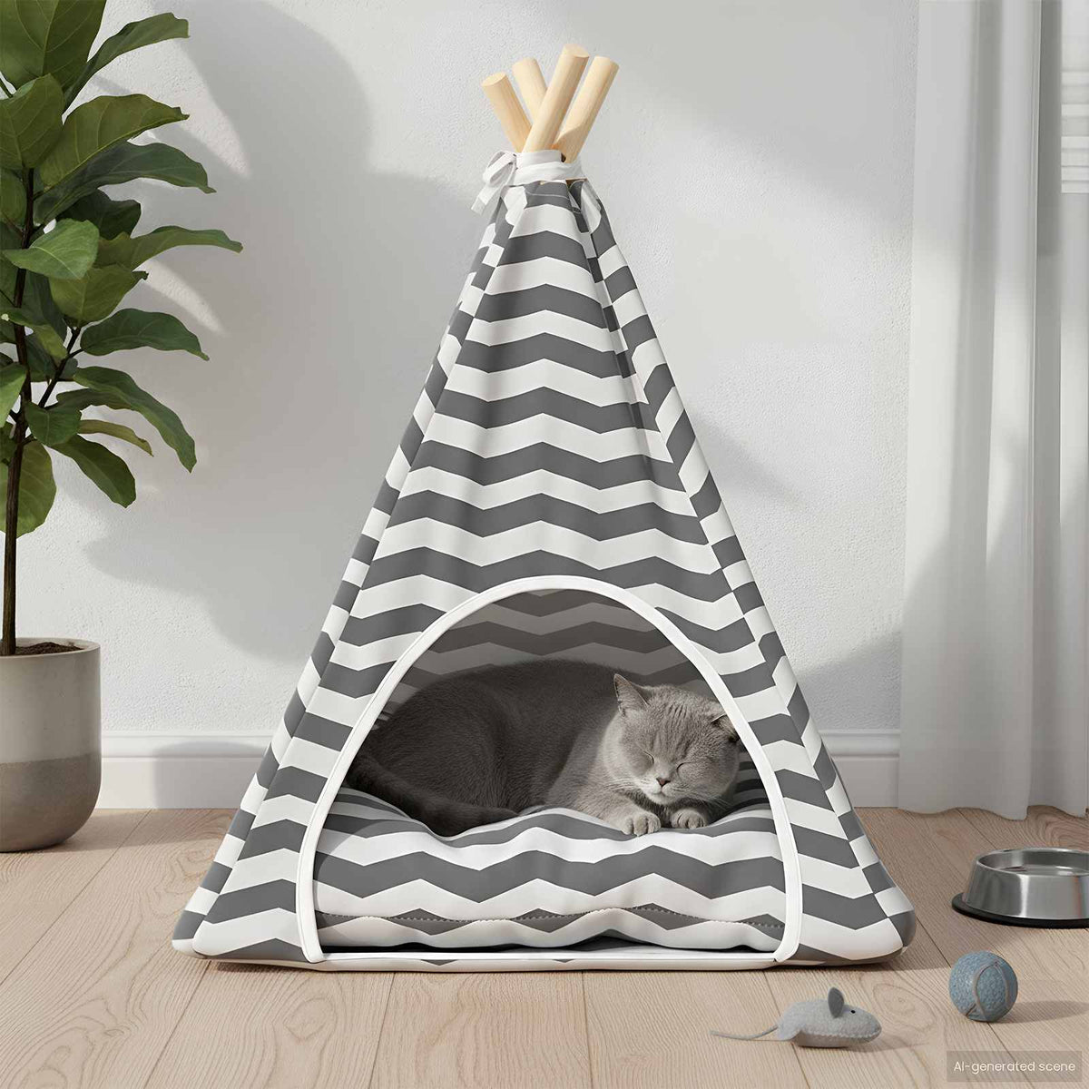Vidaxl dieren teepee met kussen wit en grijs 50 x 50 x 60 cm polyester