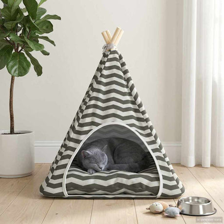 Vidaxl dieren teepee met kussen wit en grijs 60 x 60 x 70 cm polyester