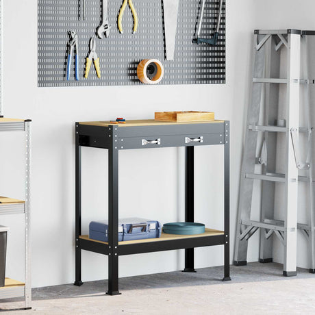 Vidaxl werkbank met lade zwart 80 x 40 x 91 cm bewerkt hout en metaal