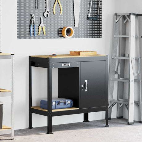 Vidaxl werkbank met lade zwart 90 x 49 x 91 cm bewerkt hout en metaal