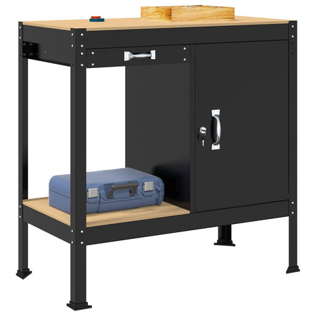 Vidaxl werkbank met lade zwart 90 x 49 x 91 cm bewerkt hout en metaal