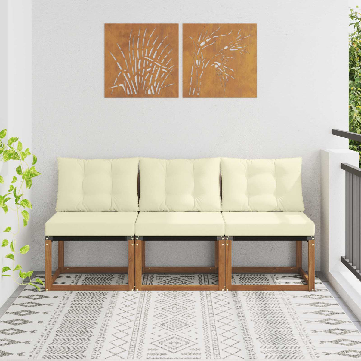 Vidaxl 3 st buitenzitmiddelsofa massief acaciahout en textilene stof