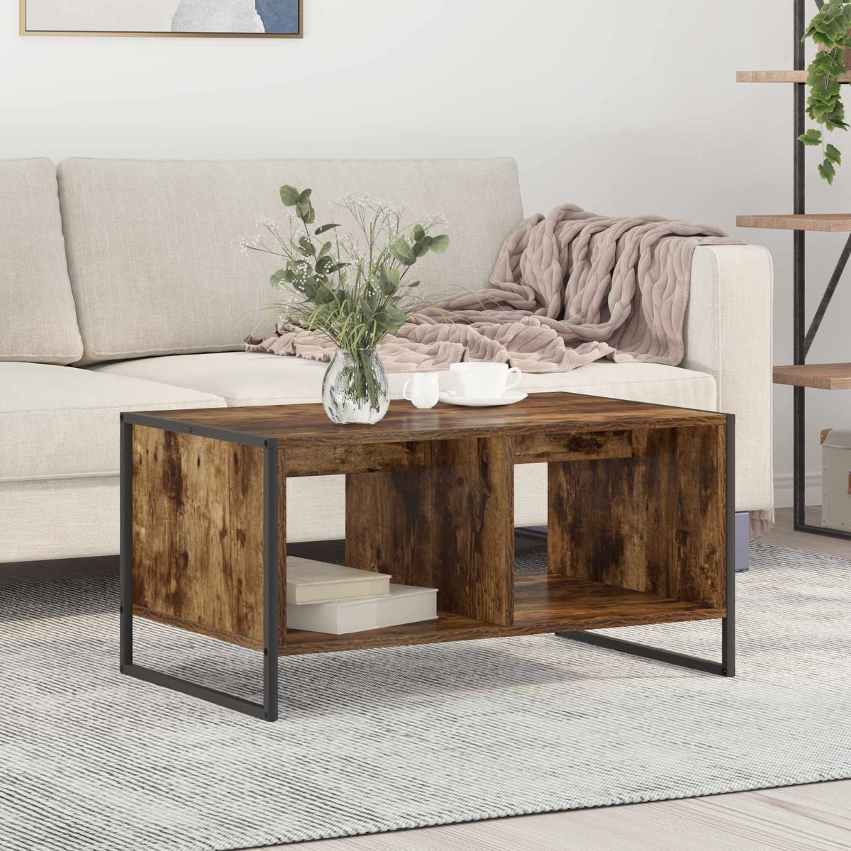 Vidaxl salontafel rook eik 80 x 50 x 40 cm bewerkt hout