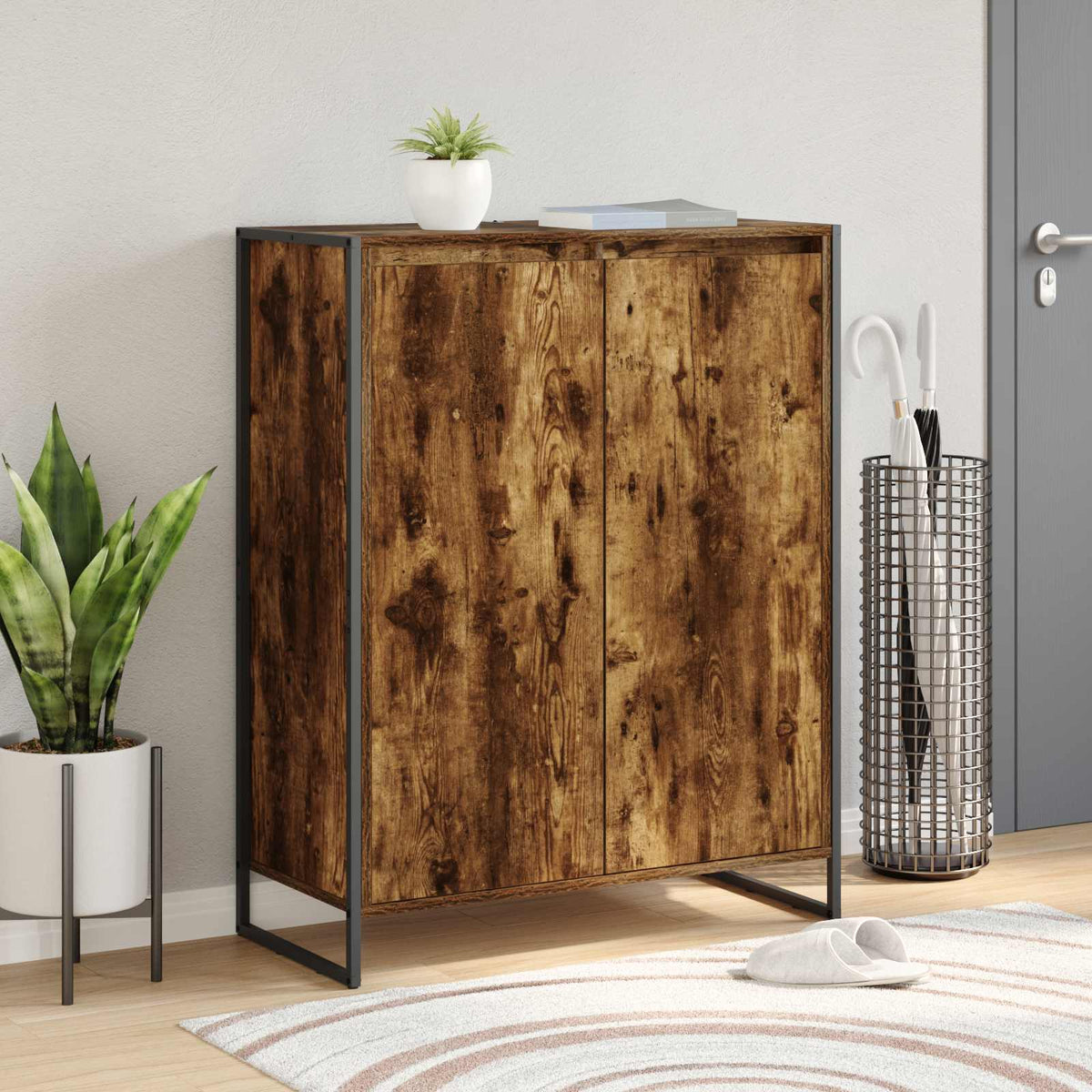 Vidaxl schoenenkast met opslag rook eik 79 x 36 x 100 cm bewerkt hout
