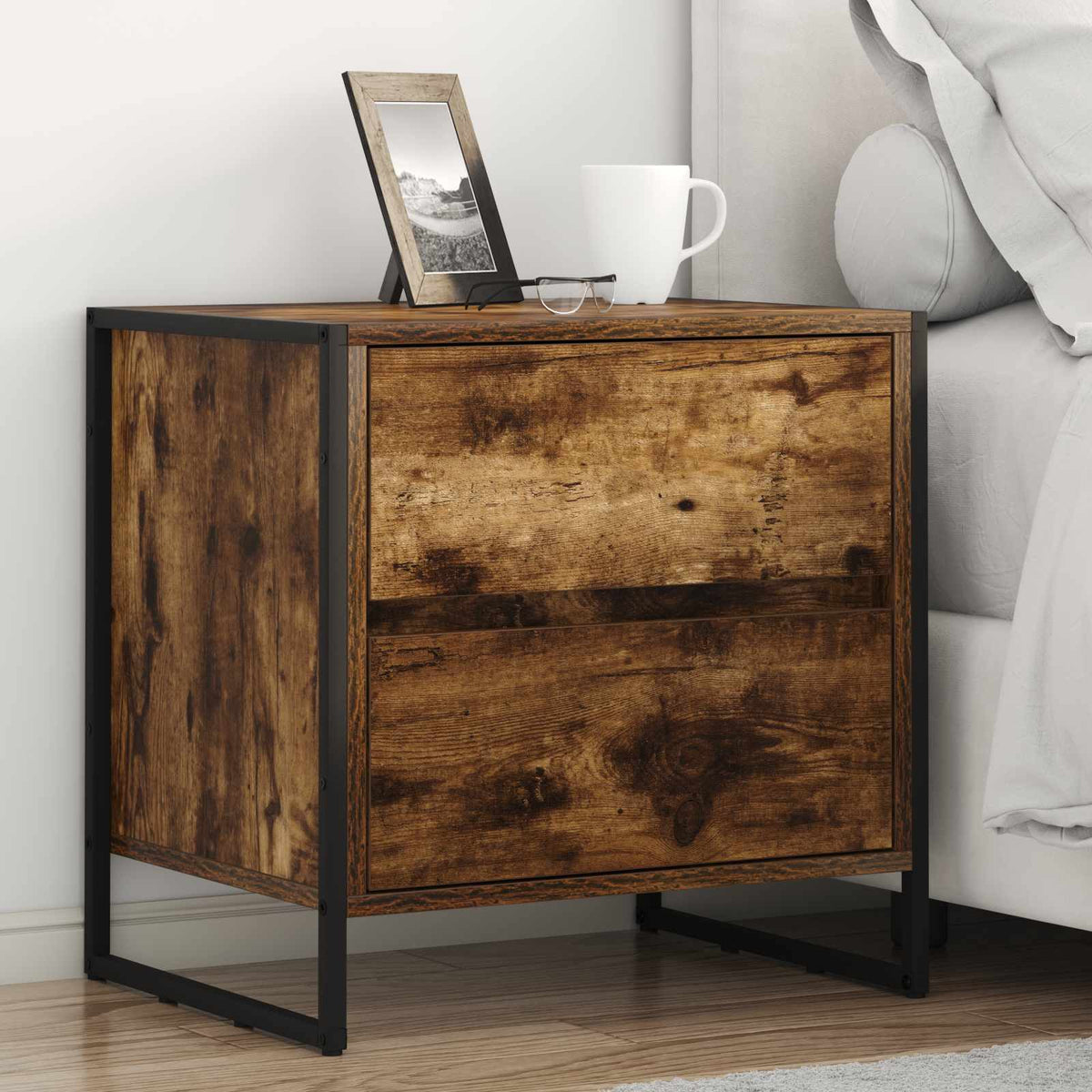 Vidaxl nachtkastje rook eik 50 x 39,5 x 50 cm bewerkt hout