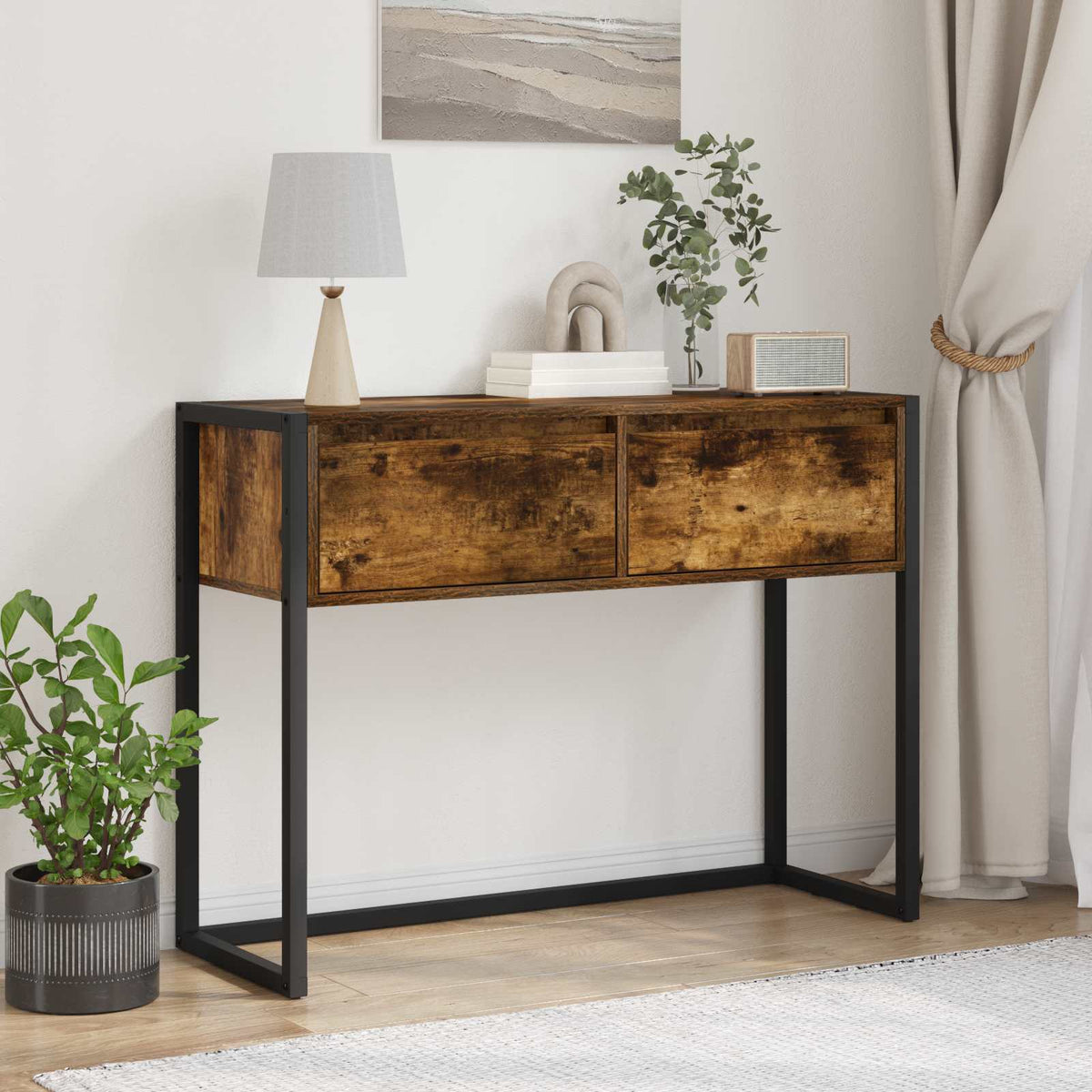 Vidaxl bijzettafel rook eik 100 x 36 x 75 cm bewerkt hout