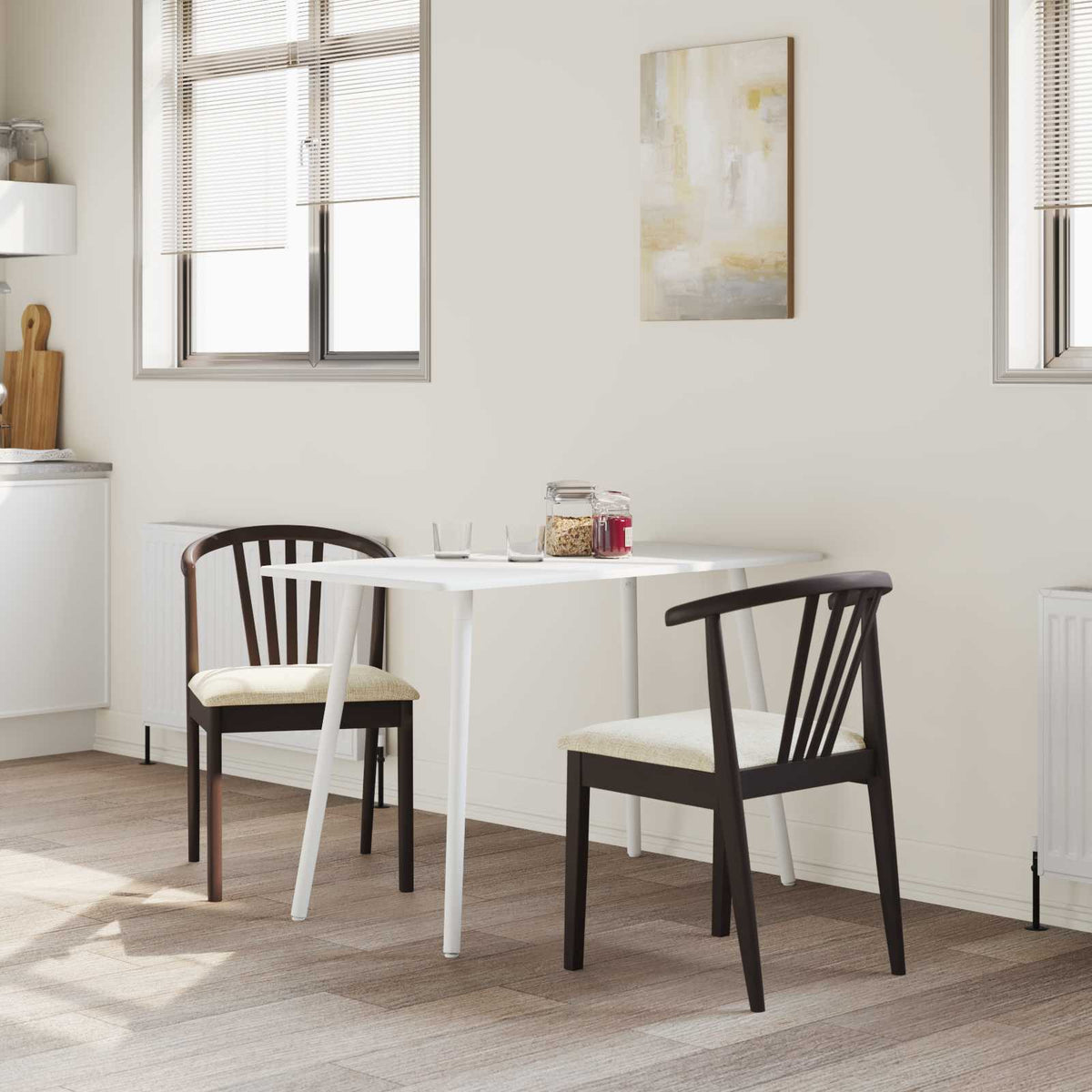 Vidaxl eetkamerstoel 2 st massief rubberhout lichtbruin en licht