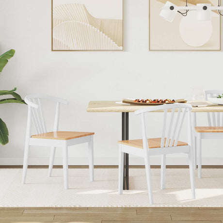 Vidaxl eetkamerstoel 2 st massief rubberhout wit en naturel