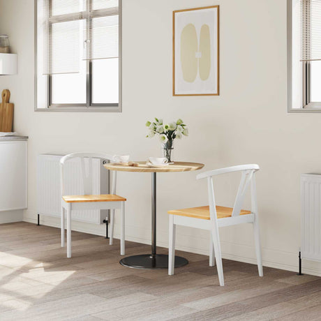 Vidaxl eetkamerstoel 2 st massief rubberhout wit en natuurlijk