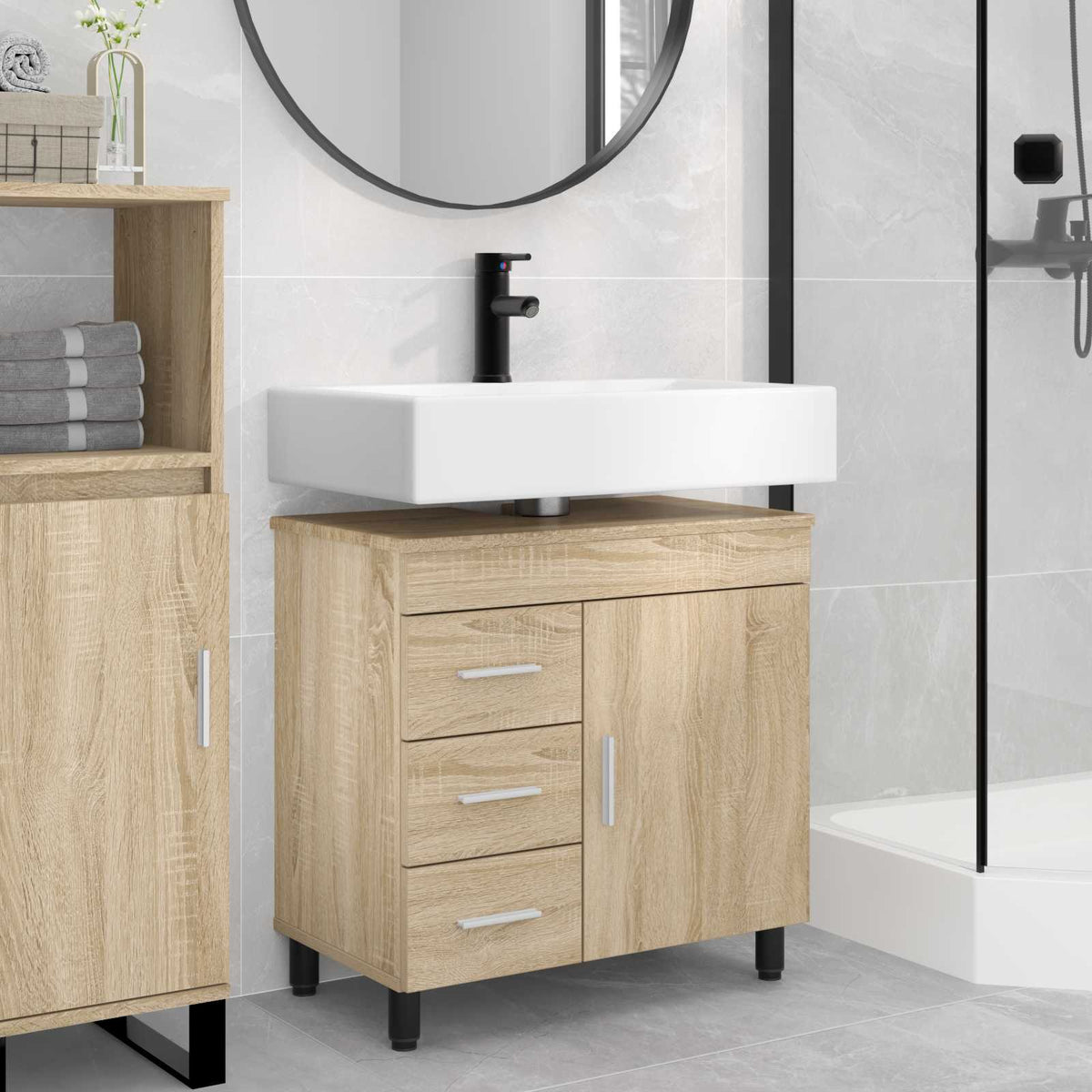 Vidaxl badkamer waskom sonoma eiken 60 x 35 x 60 cm bewerkt hout