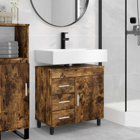 Vidaxl badkamer waskom gerookt eiken 60 x 35 x 60 cm bewerkt hout